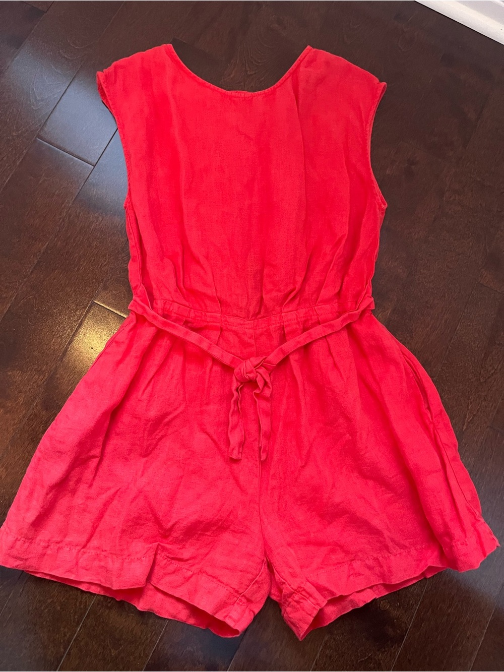 Zara Bright Red Sleeveless One-Piece Romper with Tie Waist